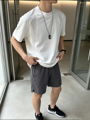 Men's Mesh Panel Crew Neck Short Sleeve T-Shirt, Breathable Athletic Tee, American Style Raglan Sleeve Casual Summer Top
