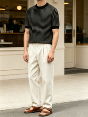 Men's Striped Crew Neck Short Sleeve T-Shirt, Casual Loose Fit Fashion Summer Top for Men