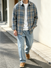 Vintage Plaid Long Sleeve Shirt for Men & Women, American Retro Flannel Oversized Button Down Casual Shacket Outerwear