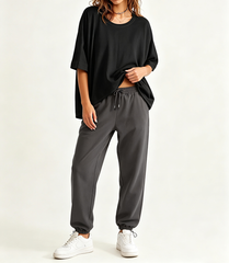 Women's Oversized Loose Short Sleeve T-Shirt, Crew Neck Solid Color Casual Cropped Summer Basic Tee Top