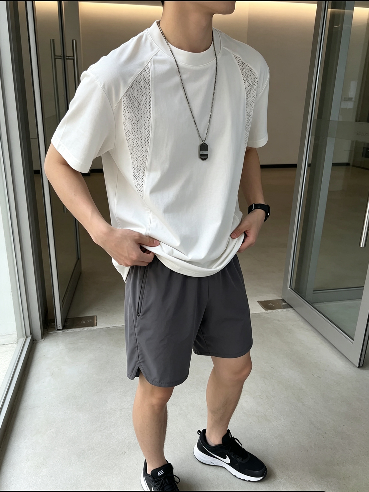 Men's Mesh Panel Crew Neck Short Sleeve T-Shirt, Breathable Athletic Tee, American Style Raglan Sleeve Casual Summer Top