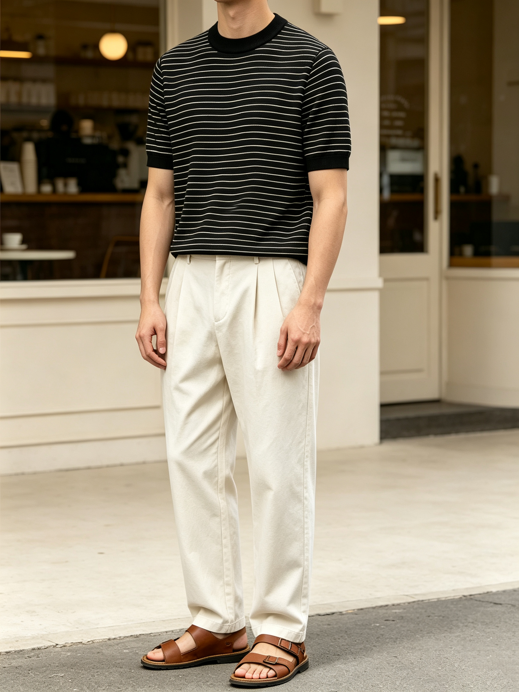 Men's Striped Crew Neck Short Sleeve T-Shirt, Casual Loose Fit Fashion Summer Top for Men