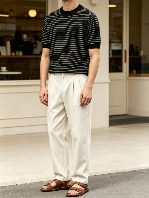 Men's Striped Crew Neck Short Sleeve T-Shirt, Casual Loose Fit Fashion Summer Top for Men