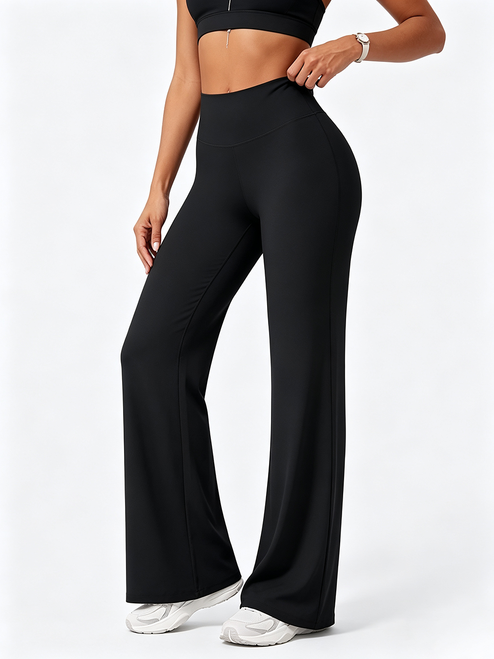 Women's High Waist Flared Yoga Pants, Front Seam Hip Lifting Stretch Wide Leg Workout Leggings for Gym Casual Daily